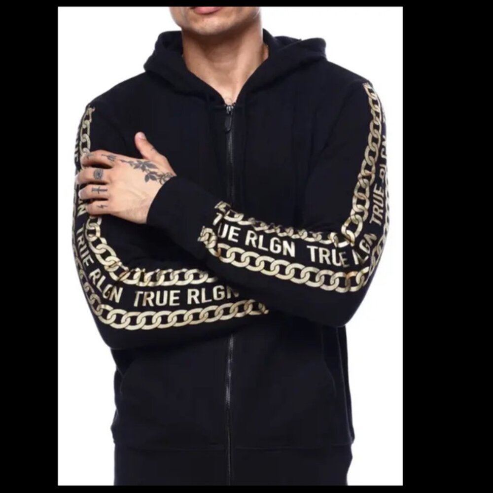 True Religion Hoodie - Black & Gold "CHAINS" - NEW w/tags